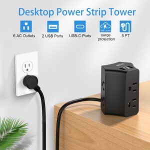 Surge Protector Power Strip with USB C Port, Extension Cord with Multiple Outlets 6ft, 6 AC Outlets and 3 USB Ports(1 USB C Port), Outlet Extender for Home, Office, Travel, Dorm Room Essentials(Black)