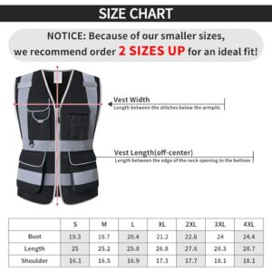 PYOTROS Reflective Safety Vest, High Visibility Construction Vest, 7 Pockets Security Vest, Black Class 2 ANSI/ISEA Surveyor Safety Vest for Women