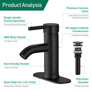 Black Bathroom Faucet Single Handle Bathroom Sink Faucet with Pop-up Drain Rv Lavatory Vessel Faucet Basin Mixer Tap with Deck Plate