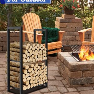 Koutemie 2 Tiers Small Firewood Log Storage Rack Holder for Indoor Fireplace or Outdoor Patio, Black