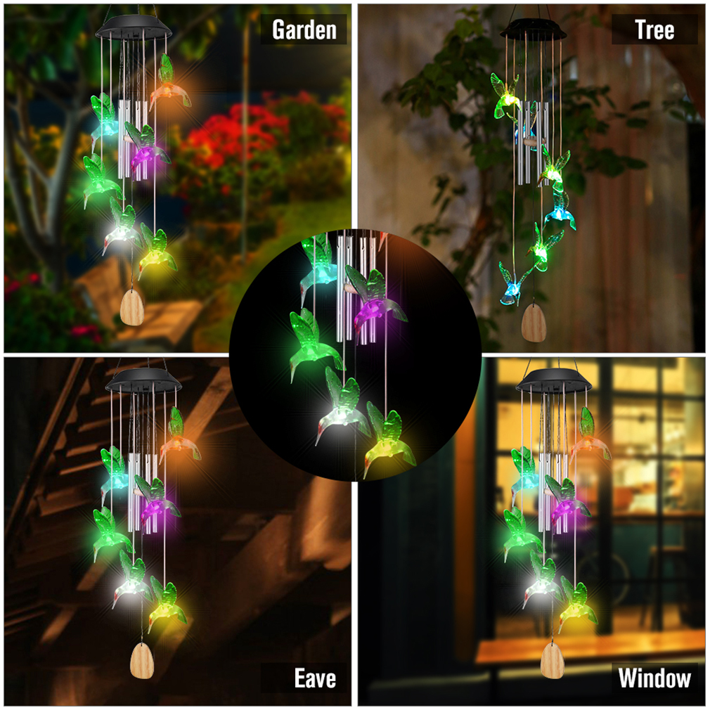 Solar Wind Chimes Outside Hummingbird Wind Chime Birthday Gifts for Mom Grandma - Memorial Windchimes Decor for Outdoor Yard Patio Porch Garden Backyard - IP65 Waterproof