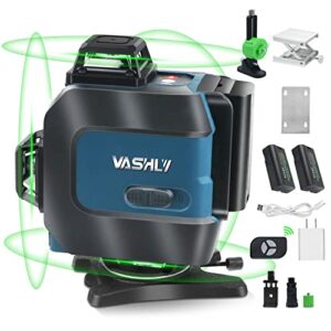 vashly laser level, 16 line green laser level self leveling, 4 x 360° cross line lazer level tool with horizontal and vertical lines, remote controller, rotating stand, portable bag outdoor indoor