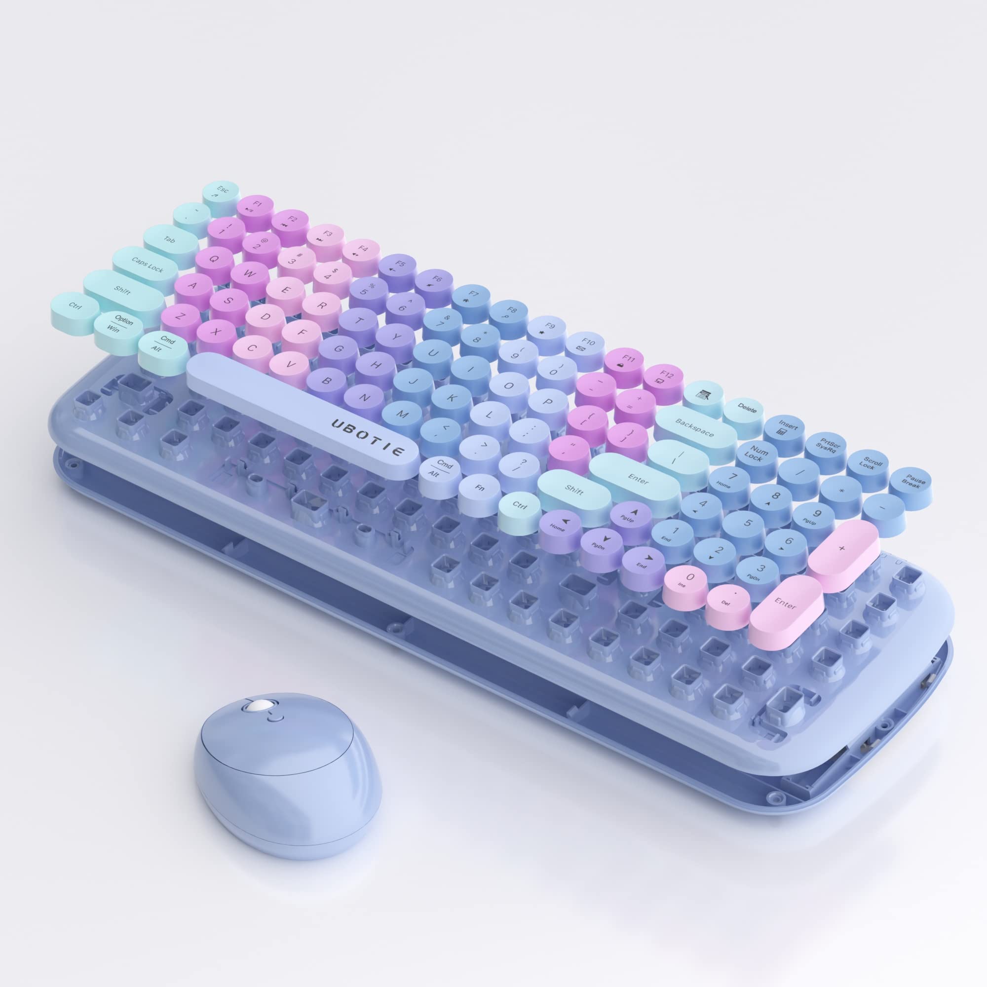 Wireless Keyboards and Mouse Combos, UBOTIE Colorful Gradient Rainbow Colored Retro Typewriter Flexible Keyboard, 2.4GHz Connection and Optical Mouse