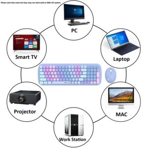 Wireless Keyboards and Mouse Combos, UBOTIE Colorful Gradient Rainbow Colored Retro Typewriter Flexible Keyboard, 2.4GHz Connection and Optical Mouse