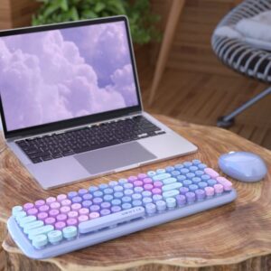 Wireless Keyboards and Mouse Combos, UBOTIE Colorful Gradient Rainbow Colored Retro Typewriter Flexible Keyboard, 2.4GHz Connection and Optical Mouse