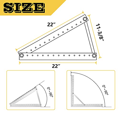 Powrocket Adjustable Solar Panel Tilt Mount Brackets,22 inch Solar Panel Racks with Foldable Tilt Legs on Flat Surface for Off-Grid Systems RV, Roof, Boat