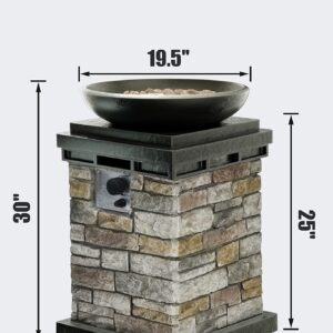 ARLIME Outdoor Propane Burning Fire Bowl, Propane Firebowl Column Realistic Look Firepit Heater, 40,000 BTU Outdoor Gas Fire Pit with Free Lava Rocks, Fits 20lb Tank Inside, Raincover