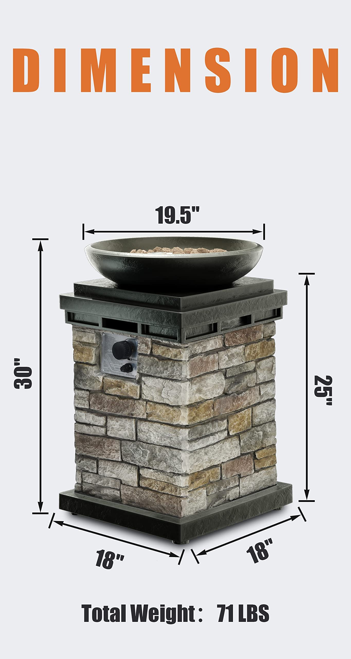 ARLIME Outdoor Propane Burning Fire Bowl, Propane Firebowl Column Realistic Look Firepit Heater, 40,000 BTU Outdoor Gas Fire Pit with Free Lava Rocks, Fits 20lb Tank Inside, Raincover