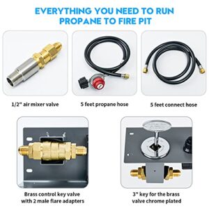 briidea Propane Fire Pit Hose Kit, All-in-One Fire Pit Ignition Kit Includes Air Mixer Valve, Key Valve, Propane Regulator with 4ft Hose, PVC Hose
