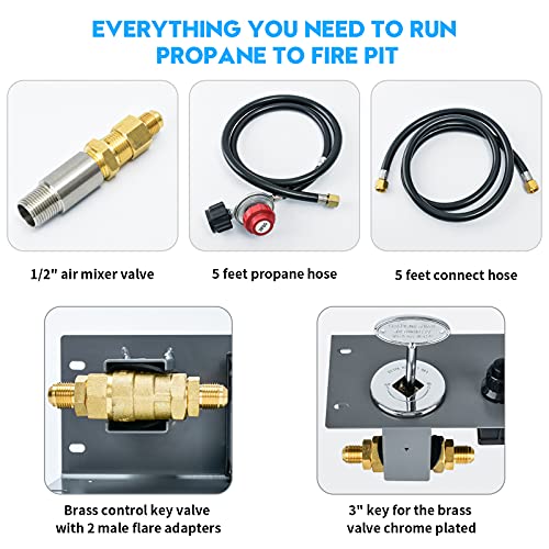 briidea Propane Fire Pit Hose Kit, All-in-One Fire Pit Ignition Kit Includes Air Mixer Valve, Key Valve, Propane Regulator with 4ft Hose, PVC Hose