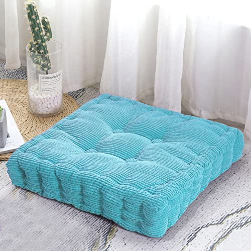 Square Floor Pillow Thick Cushion Meditation Pillows for Adults & Kids Bedroom Balcony Car Office Patio Sofa Reading Nooks Large Outdoor Indoor Tatami Chair Seat Cushion 20"×20" Lightblue