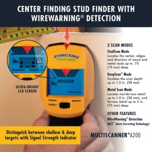 Zircon Multiscanner A200 Electronic Wall Scanner / Metal Detector/ Live AC Wire Detection With SpotLite Pointer