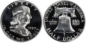 1959 franklin silver proof half dollar ungraded