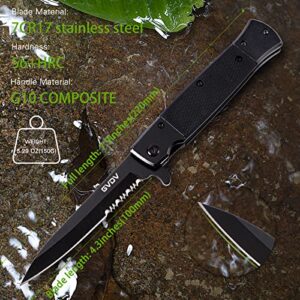 GVDV Folding Pocket Knife with G10 Handle, 7CR17 Stainless Steel EDC Knife with Safety Liner Lock, Hunting Camping Hiking Fishing Knife, Father's Day Gifts for Men Dad, Serrated