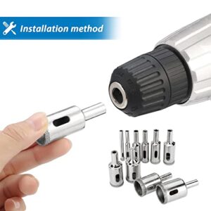 Diamond Drill Bit Set,10 Pieces Diamond Hole Saw, Glass Hole Saw for Tiles Glass, Ceramic, Porcelain, Marble, Bottles, DIY,6mm - 30mm