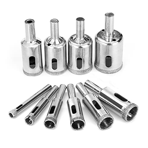 Diamond Drill Bit Set,10 Pieces Diamond Hole Saw, Glass Hole Saw for Tiles Glass, Ceramic, Porcelain, Marble, Bottles, DIY,6mm - 30mm