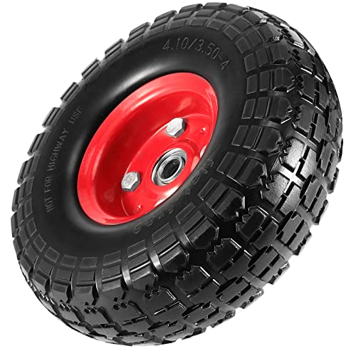 HEIHAK 10 Inches 4.10/3.50-4 Flat Free Hand Truck Tire with 5/8-Inch Center Shaft Hole, Flat Free Tire Wheel for Wagon, Dolly, Hand Truck, 220 lbs Max Load Bearing Capacity