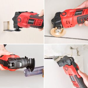 POPULO 20V Cordless Oscillating Tool Kits, 22000 OPM Variable Speed, 4.5° Oscillating Angle Multi Tool, 27 Piece Battery Powered Multi-Tool for Cutting Wood, Drywall, Nails, Scraping, and Sanding