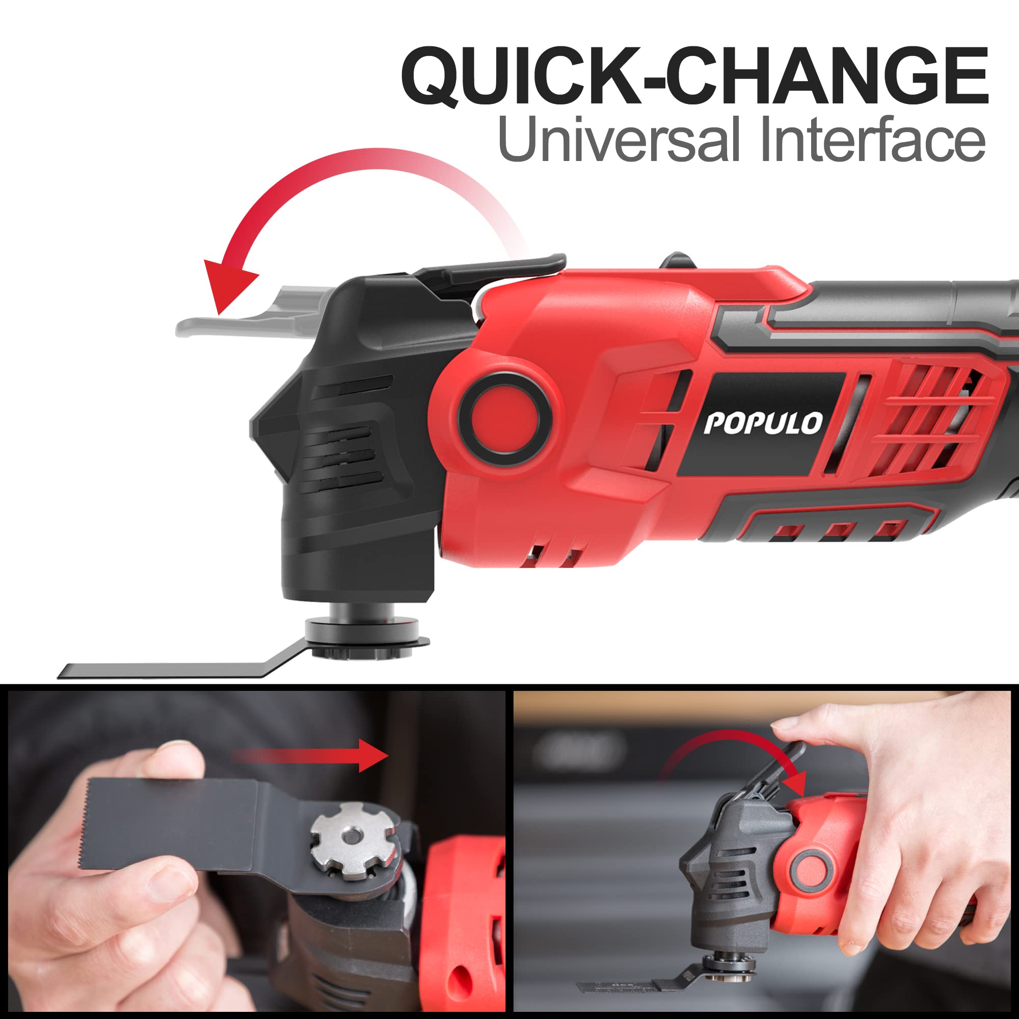 POPULO 20V Cordless Oscillating Tool Kits, 22000 OPM Variable Speed, 4.5° Oscillating Angle Multi Tool, 27 Piece Battery Powered Multi-Tool for Cutting Wood, Drywall, Nails, Scraping, and Sanding