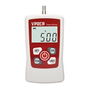 vpoer digital force gauge push pull gauge tester portable force meter with maximum load value 500n 50kg 110lb 1800oz auto backlit lcd, auto power-off (vdfg-500n)