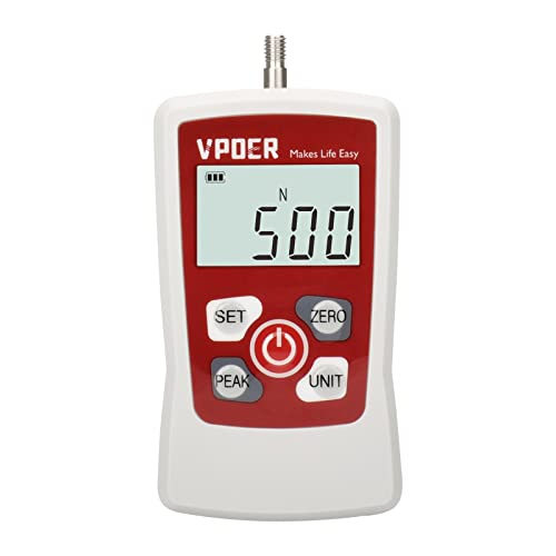 VPOER Digital Force Gauge Push Pull Gauge Tester Portable Force Meter with Maximum Load Value 500N 50kg 110Lb 1800Oz Auto Backlit LCD, Auto Power-Off (VDFG-500N)