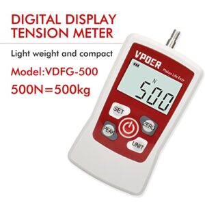 VPOER Digital Force Gauge Push Pull Gauge Tester Portable Force Meter with Maximum Load Value 500N 50kg 110Lb 1800Oz Auto Backlit LCD, Auto Power-Off (VDFG-500N)