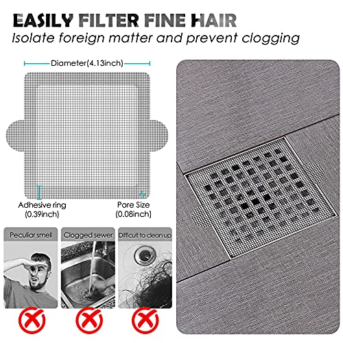 OneAXE Disposable Hair Catcher Shower Drain Floor Sink Strainer Filter Mesh with Stickers for Bathroom and Kitchen 30 Pack Square Grey, Gray, DL003