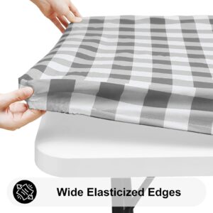 smiry Rectangle Table Cloth Cover, Elastic Waterproof Fitted Vinyl Table Covers for 4 FT Tables, Flannel Backed Buffalo Plaid Tablecloth for Picnic, Camping, Outdoor (White and Grey, 30 x 48 Inches)