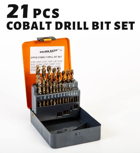 INTOO Hss Cobalt Drill Bits Set 21PCS Triangle Shank,Industry Drill bits with Golden Ratio Tip,