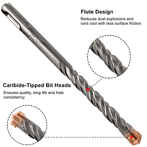 Firecore 7-Piece 6in SDS Plus Bits Set, Carbide Rotary Hammer Concrete Masonry Drill Bits Set for Brick, Stone, Masonry and Concrete - FS21507