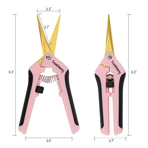 TOOLTENG 1 Pack Pruning Shears with Curved Blades, Garden Trimming Scissors, Gardening Hand Pruning Snips Titanium Coated Precision Bonsai Pruning Shears, Efficient Flower Cutters (Pink)
