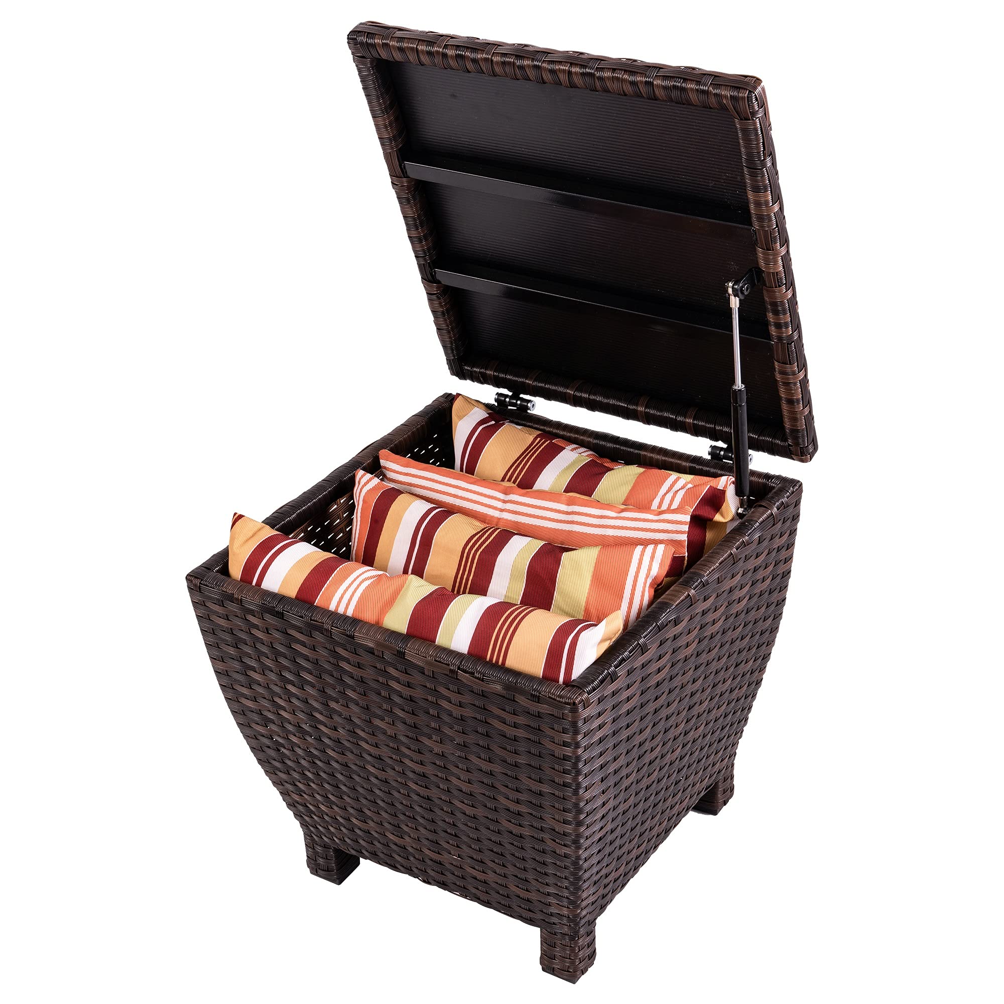 Sundale Outdoor Small Deck Storage Box Outdoor with Lid, 13 Gallon Small Outdoor Bin Storage Container for Hose Cushion Towel, Patio Brown Side Wicker Table with Storage-Steel, Rattan, Square