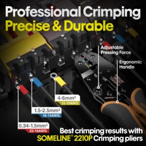 SOMELINE® Wire Terminals Crimping Tool, with 39 Sizes Insulated Ratcheting Terminals Crimper Kit of AWG 22-10 Insulated Electrical Butt Bullet Spade Fork Ring Spade Splice Crimp Terminals