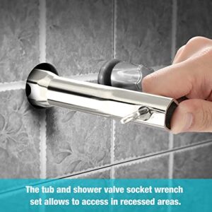 DURATECH Shower Valve Socket Wrench Set with Bar Handle for Removing Tub & Shower Valve，5-Piece, includes 21/32”x 27/32”, 29/32”x 31/32”, 1-1/32” x1-3/32”, 1-5/32”x1-9/32”, 1-11/32”x 1-7/16”