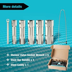 DURATECH Shower Valve Socket Wrench Set with Bar Handle for Removing Tub & Shower Valve，5-Piece, includes 21/32”x 27/32”, 29/32”x 31/32”, 1-1/32” x1-3/32”, 1-5/32”x1-9/32”, 1-11/32”x 1-7/16”