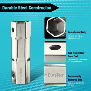 DURATECH Shower Valve Socket Wrench Set with Bar Handle for Removing Tub & Shower Valve，5-Piece, includes 21/32”x 27/32”, 29/32”x 31/32”, 1-1/32” x1-3/32”, 1-5/32”x1-9/32”, 1-11/32”x 1-7/16”