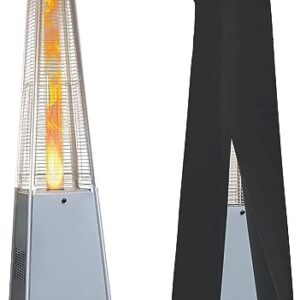 LAUSAINT HOME Outdoor Patio Heater with Cover & Wheels, 48000 BTU Pyramid Propane Heater, 87" Tall Quartz Glass Tube Flame Heater for Party, Backyard, Garden, Decoration