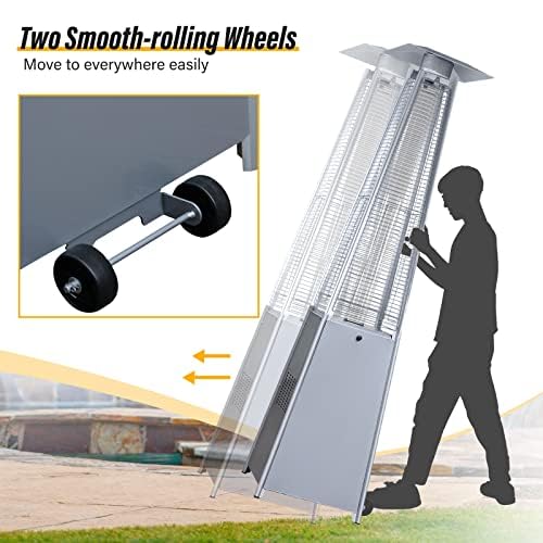 LAUSAINT HOME Outdoor Patio Heater with Cover & Wheels, 48000 BTU Pyramid Propane Heater, 87" Tall Quartz Glass Tube Flame Heater for Party, Backyard, Garden, Decoration