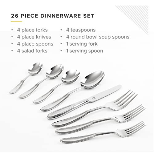 TABLE 12 26-Piece Stainless Steel Flatware Set with Beveled Round Edges, Service for 4