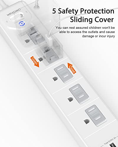 2 Prong Power Strip, WRXDMC 2 Prong to 3 Prong Outlet Adapter, 5ft Extension Cord with Polarized Plug, 1680J Surge Protector, 5 AC Outlets & 3 USB, Wall Mountable, Ideal for Non-Grounded Outlets