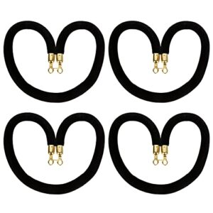 4pcs black velvet stanchion rope, 5.25 feet crowd control stanchion ropes fit for movie theaters, grand openings, hotels