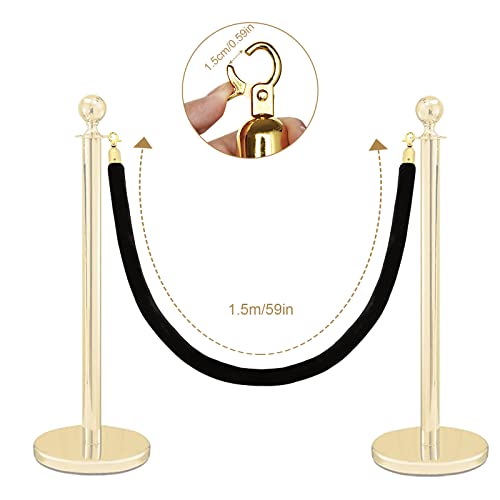 4PCS Black Velvet Stanchion Rope, 5.25 Feet Crowd Control Stanchion Ropes Fit for Movie Theaters, Grand Openings, Hotels