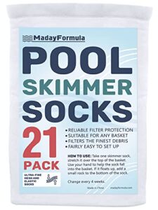 madayformula 21 pack of pool filter socks to protect your water filtration system, hot tubes, and spas, ultra fine mesh pool skimmer basket sock to catch the finest debris in pool