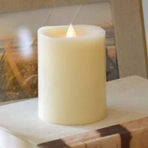 hoogalife flameless candles flickering flame effect (d 3" x h 4") ivory auto-moving 3d wick, led pillar candles real wax with timer battery operated and remote to buy separately