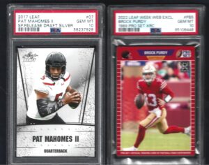 psa 10 patrick "pat" mahomes special release & brock purdy leaf 2 card football rookie lot graded psa gem mint 10 nfl superstar quarterbacks