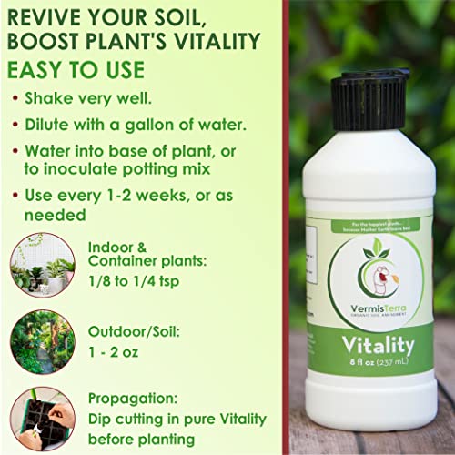 VermisTerra Vitality 16 oz - Worm Castings Super Concentrate, Plant Food, Fertilizer - Promotes Health, Amazing Growth for Vegetables, Fruit, Houseplants - Non-Toxic, Gentle - Will Not Burn