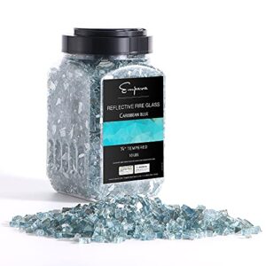 empava 10 lbs. 1/4-in reflective tempered glass for gas fire pit, caribbean blue