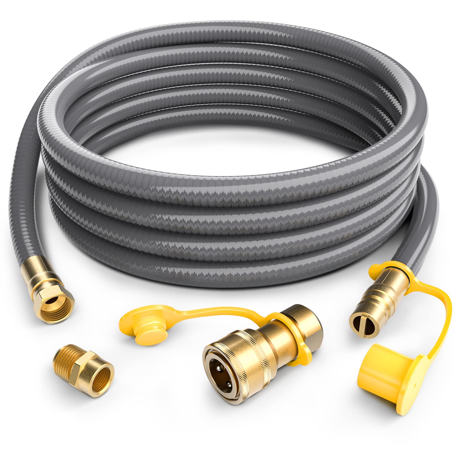 PatioGem 24FT 1/2” Natural Gas Hose, Natural Gas Conversion Kit, Flexible Gas Line Propane to Natural Gas Conversion Kit with Quick Connect Fitting for Grill, Fireplace, Heater, Burner, Generator-CSA