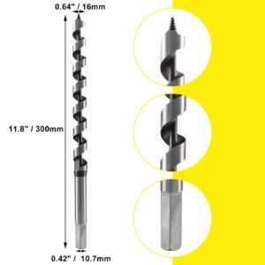 Muretnze 5/8 Inch x 12 Inch Long Auger Drill Bit for Wood, Hex Shank 3/8 Inch for Wood, Extra Long Drill Bits Brad Point Augers Drill Bits for Soft and Hard Wood, Plastic and Drywall.