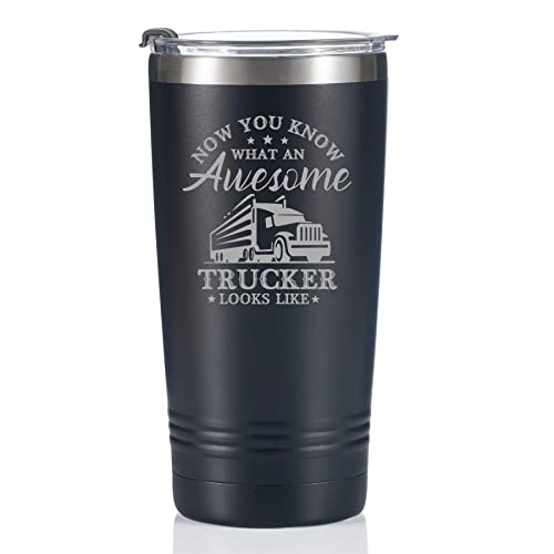 Truck Driver Gifts For Men - Now You Know What an Awesome Truck Driver Looks Like - 20oz/590ml Stainless Steel Insulated Tumbler - Christmas, Thank you, Retirement Gifts For Truck Driver - (Black)